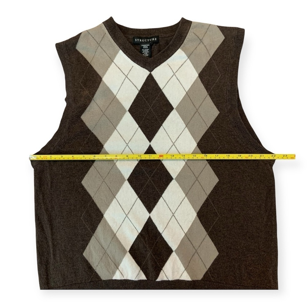 Vintage Structure Academia Brown Diamonds Argyle Sleeveless Grandpa Sweater Vest - Picture 2 of 7